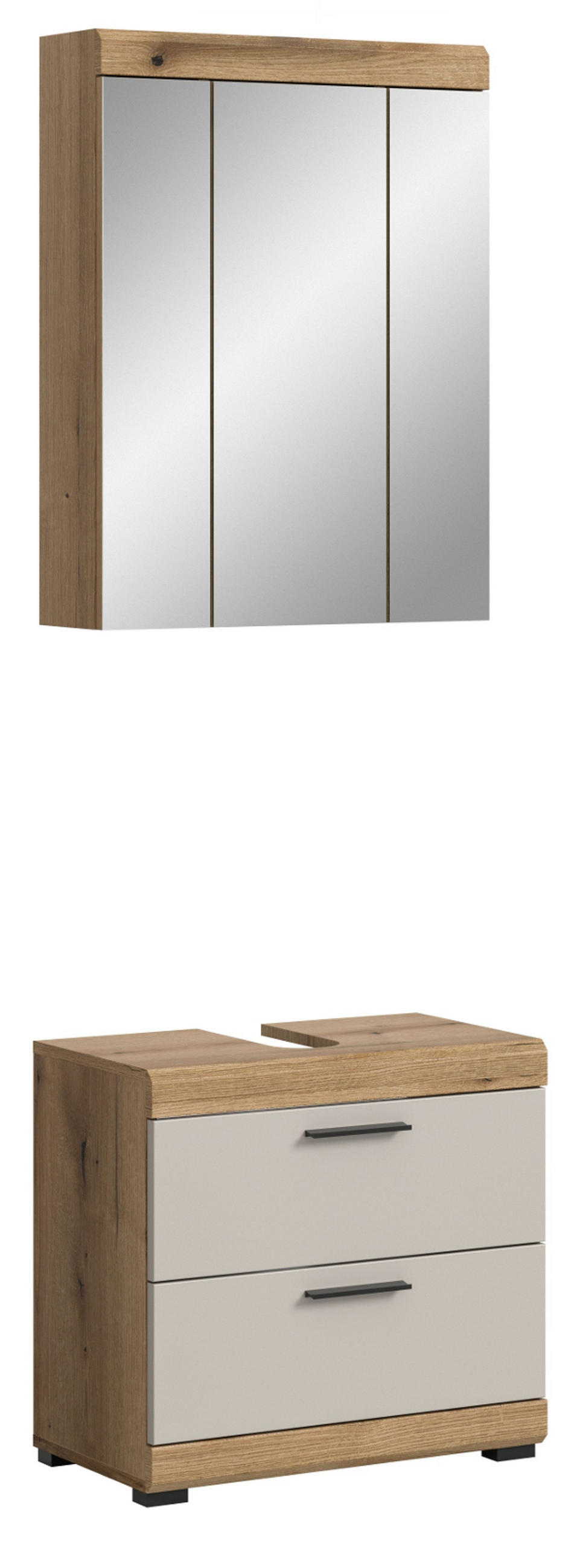 BADMÖBEL Set 2-teilig in Sand Kashmir und Evoke Eiche Badkombination 60 x 191 cm Shawn - Kaschmir/Eichefarben, Glas/Holzwerkstoff (60/191/37cm) - Inn.Furn