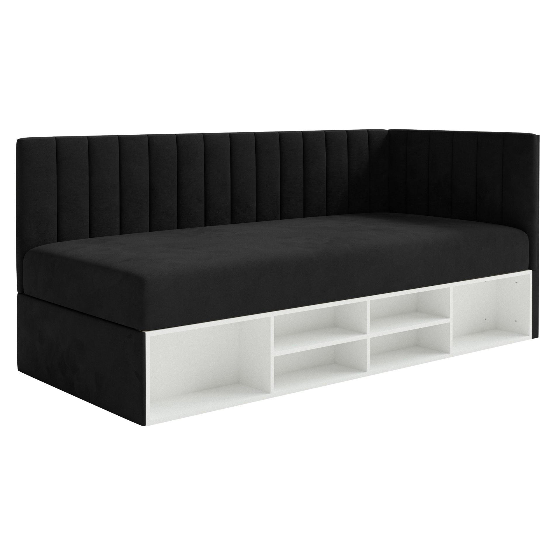 JUGENDBETT Ventrio Schwarz Easy-Clean-Samtbezug 90x200 cm - Schwarz, Holz/Textil (90/200cm) - Selsey