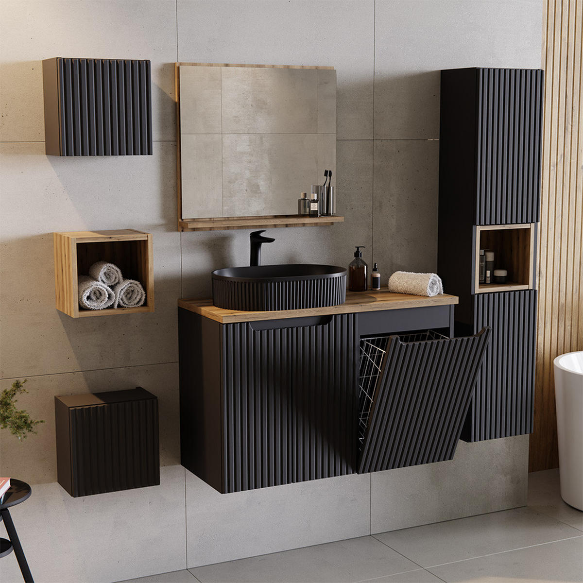 BADKOMMODE Newport-56 - Schwarz, Holzwerkstoff (40/57/39cm) - Lomado