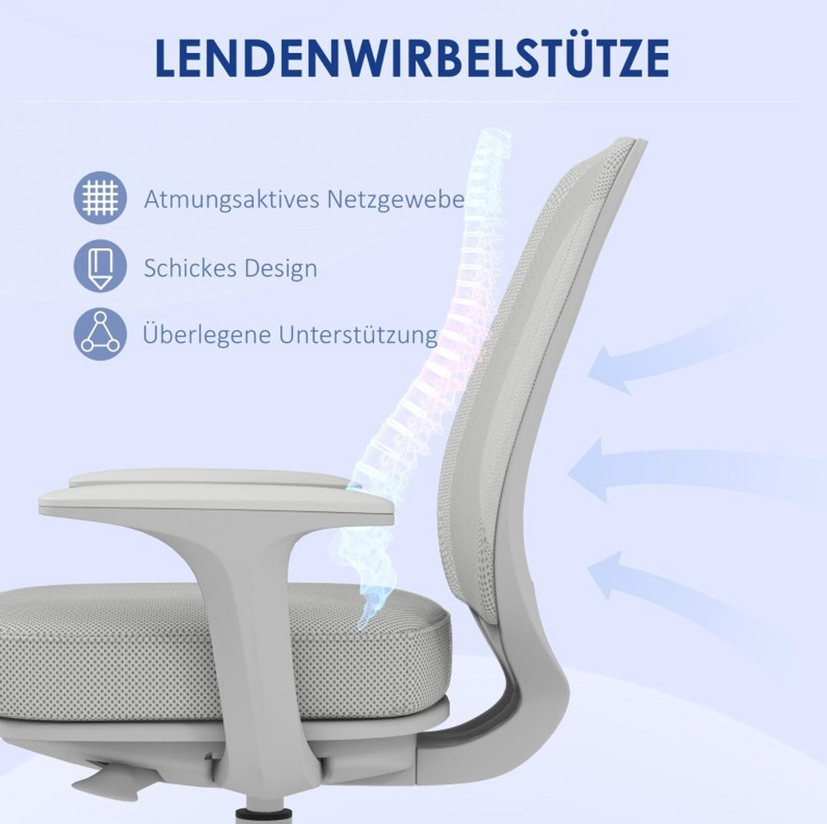 BÜROSTUHL ergonomisch höhenverstellbar 55 x 48 x 82,5-94,5 cm Grau - Grau, Kunststoff (48/94.5/55cm) - Meubliv