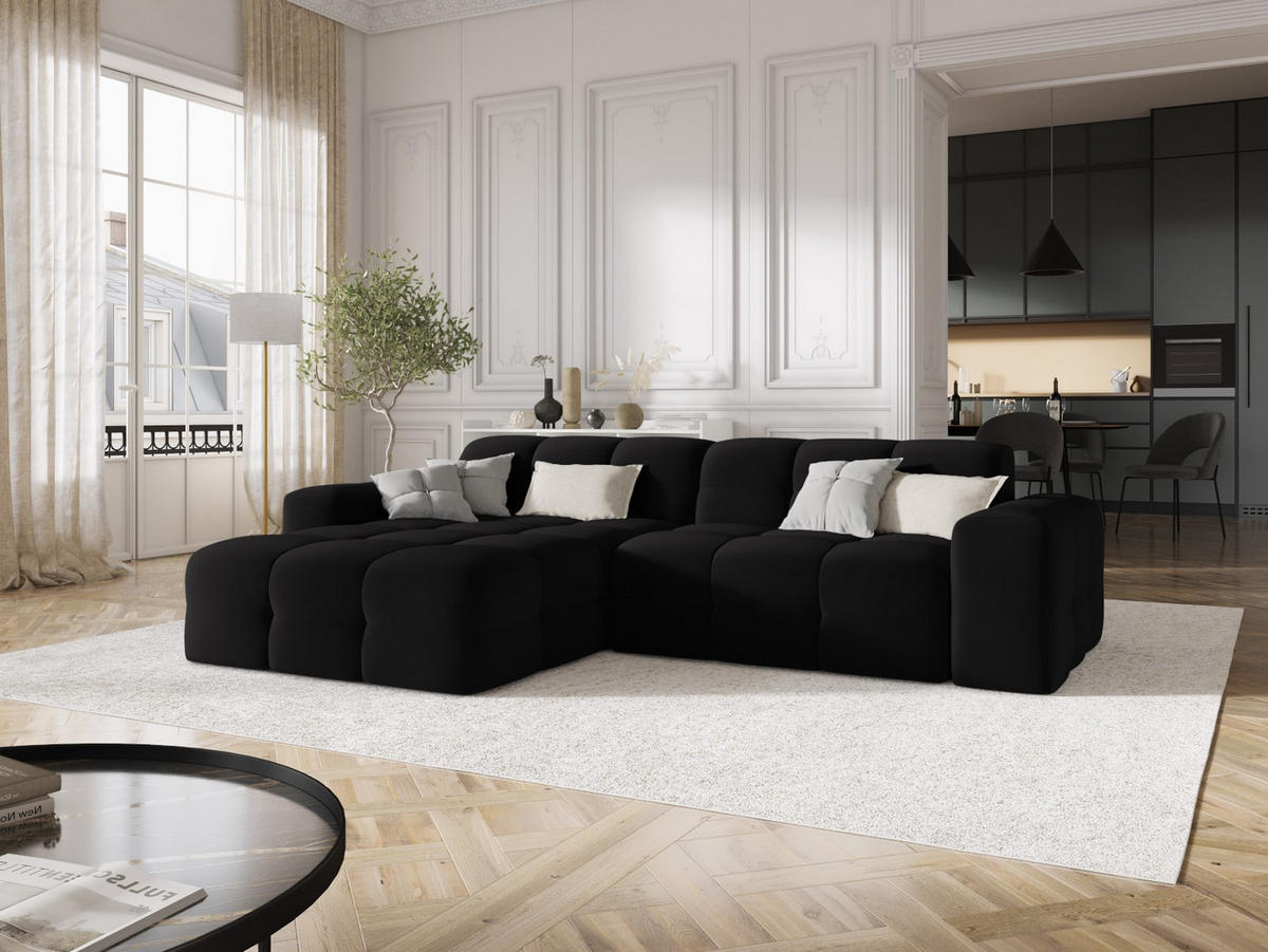 ECKSOFA links Kendal aus Samt schwarz 4 Sitzplätze - Schwarz, Textil (173/256cm) - Micadoni