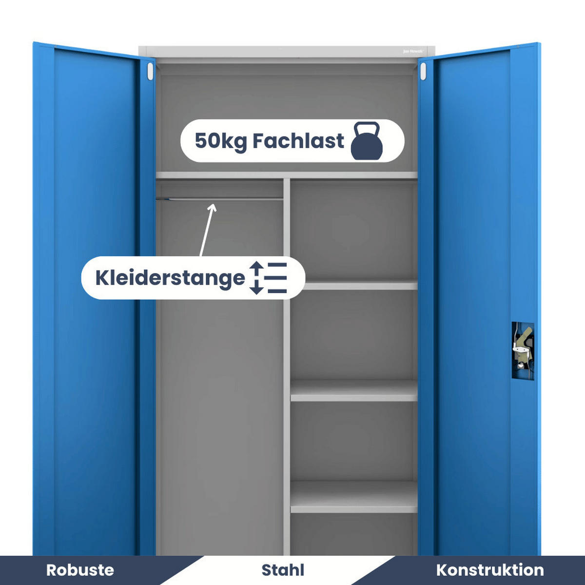MEHRZWECKSCHRANK Metall abschließbar REKL 185x90x45cm Grau-Blau - Grau, Metall (90/185/45cm) - DELUKE
