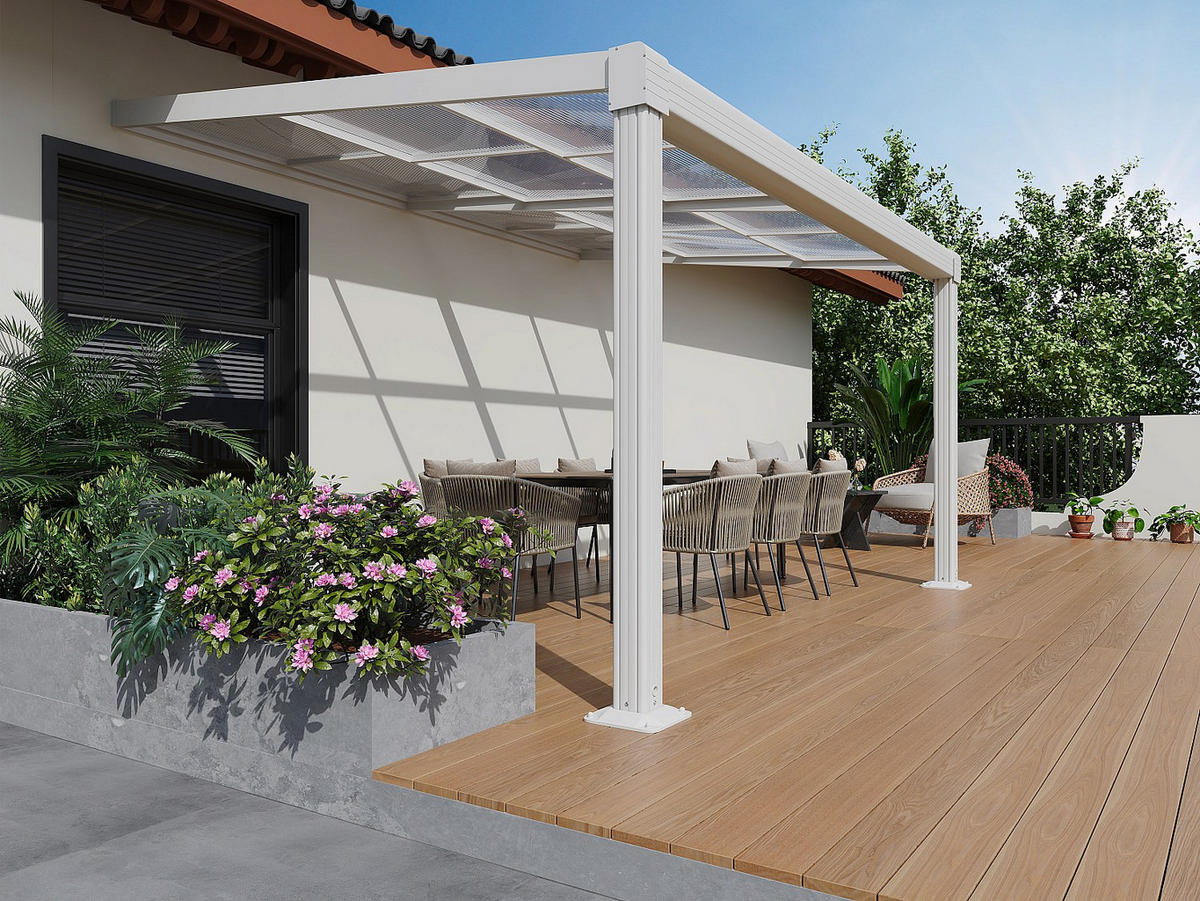 ANLEHNENDE Pergola - 400cm x 298cm - Polycarbonat - weiß - IZEDA - Weiß, Kunststoff (400/200/298cm) - Vente-Unique