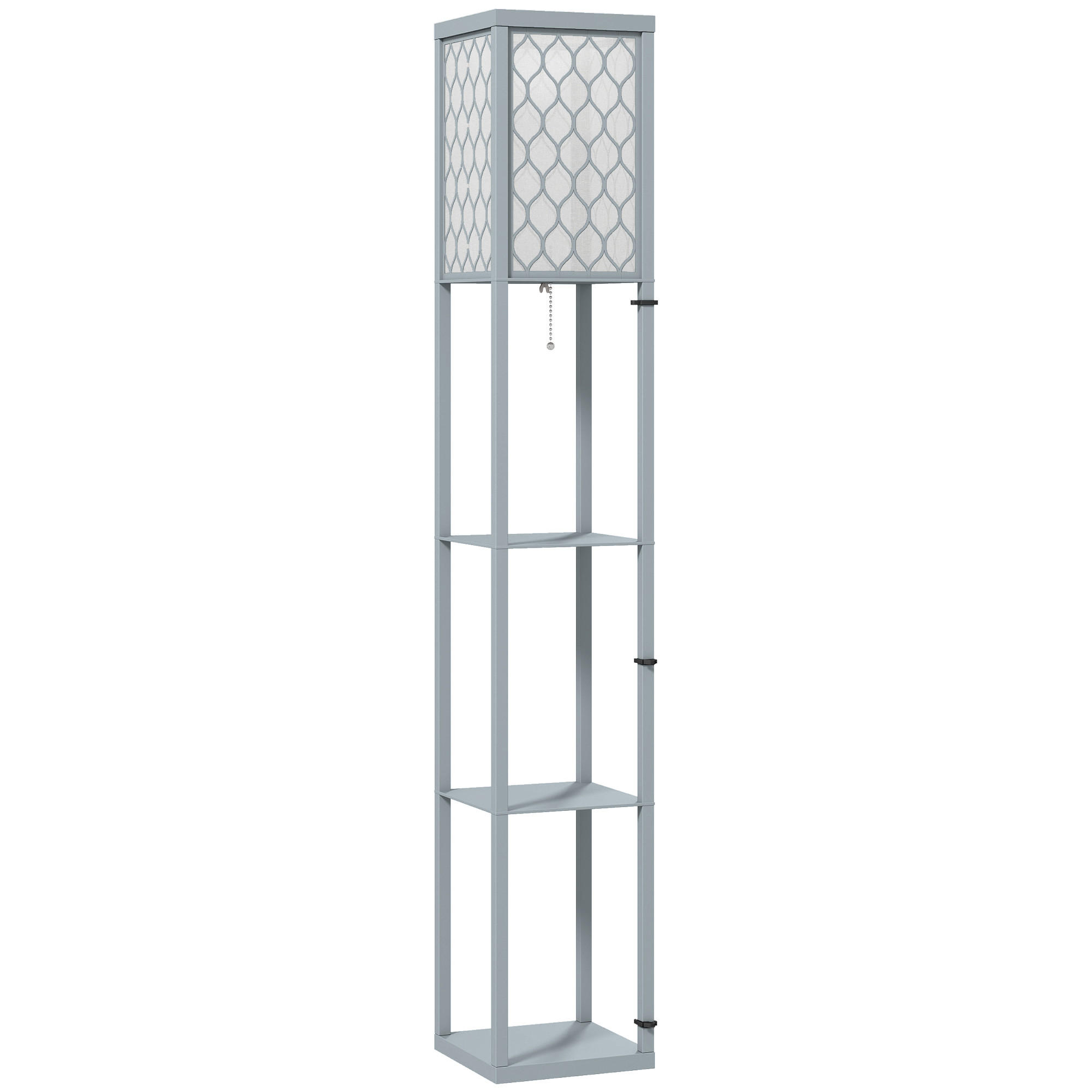 STÅLAMP Dimbar med hylla E27-sockel Ljusgrå - Multicolor, Träbaserade material (26/26/160cm) - HOMCOM