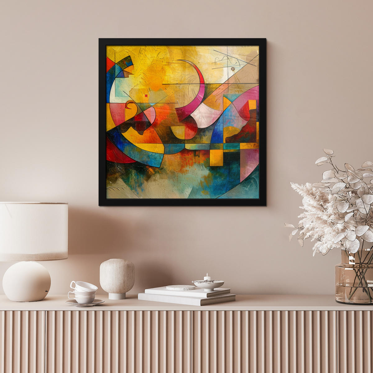 POSTER MIT RAHMEN Kunst - Abstrakt - Modern 40x40 cm - Gelb, Papier (40/40cm) - MuchoWow