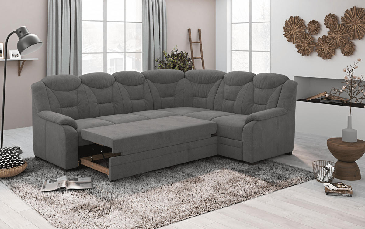 ECKSOFA mit Schlaffunktion und Bettkasten – weiches Chenille-Gewebe - Dunkelgrau/Anthrazit, Holz/Kunststoff (211/263cm) - Cotta