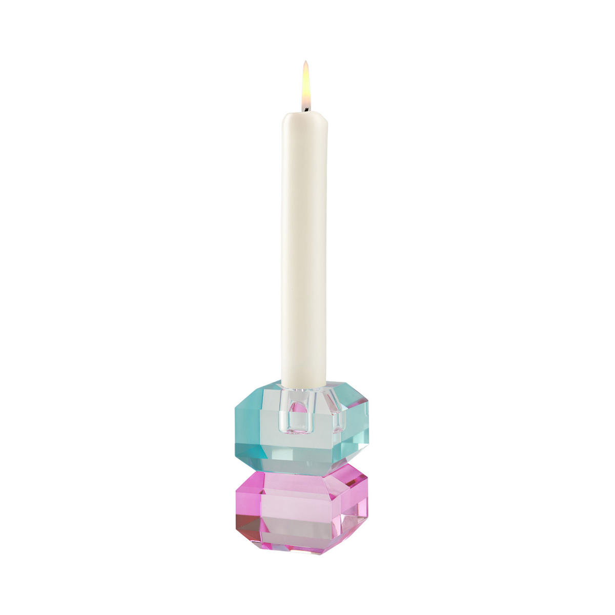 KERZENHALTER Sari Eckig, Kristallglas, Blau / Rosa, H 9 cm - Blau, Glas (7/10/7cm) - Gift Company