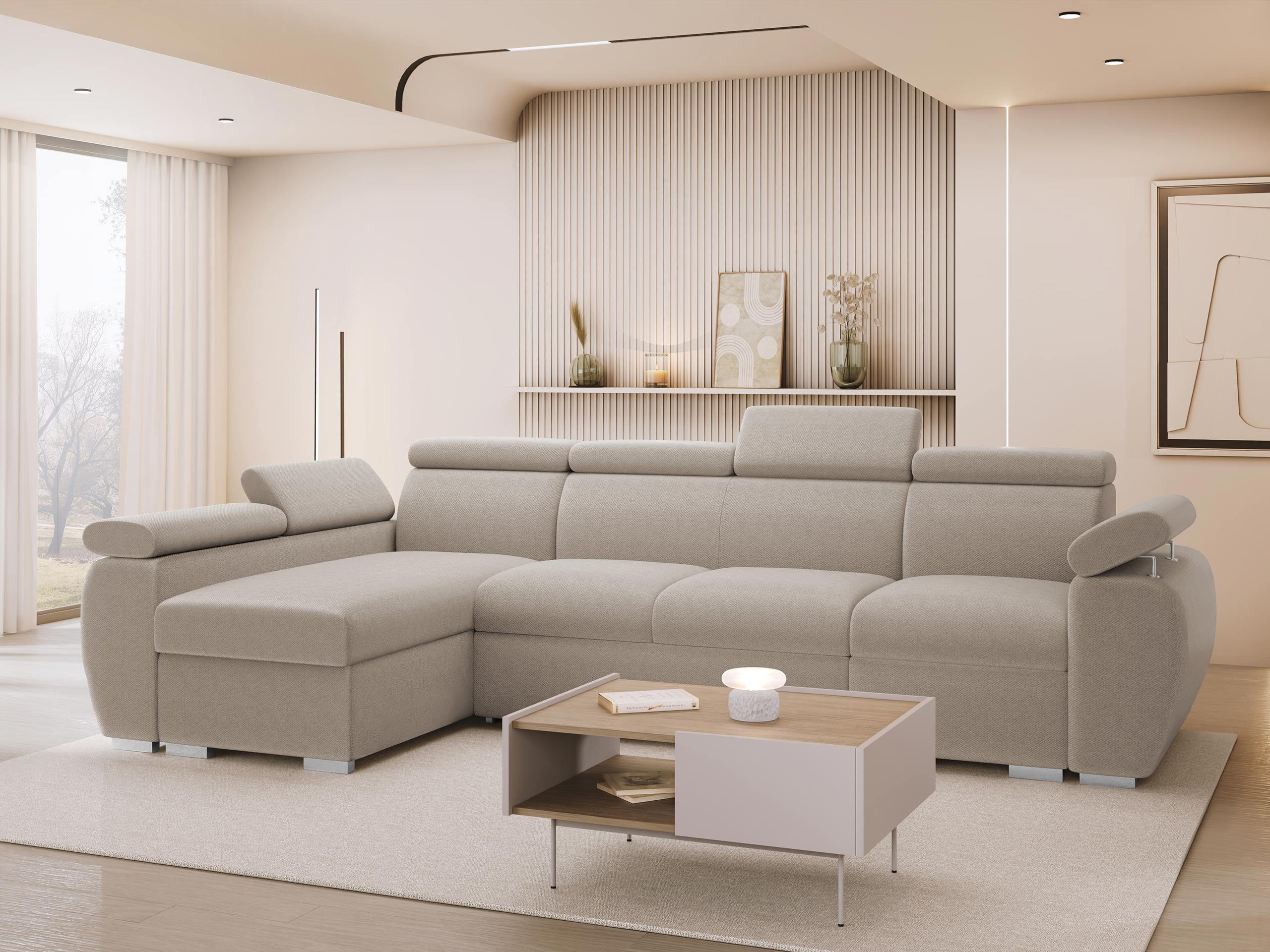 Thumbnail - Mirjan24 Ecksofa, Natur, Textil, 6-Sitzer, Ottomane links,L-Form, 320x170 cm, Wohnzimmer, Sofas & Couches, Wohnlandschaf...