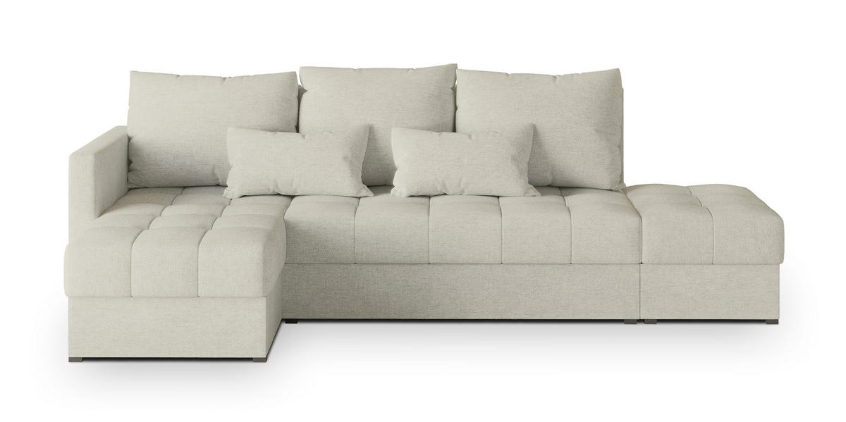 ECKSOFA LUMARI L-S Creme Plüsch-Stoff mit Schlaffunktion - Creme, Holz (261/143cm) - MASSENO