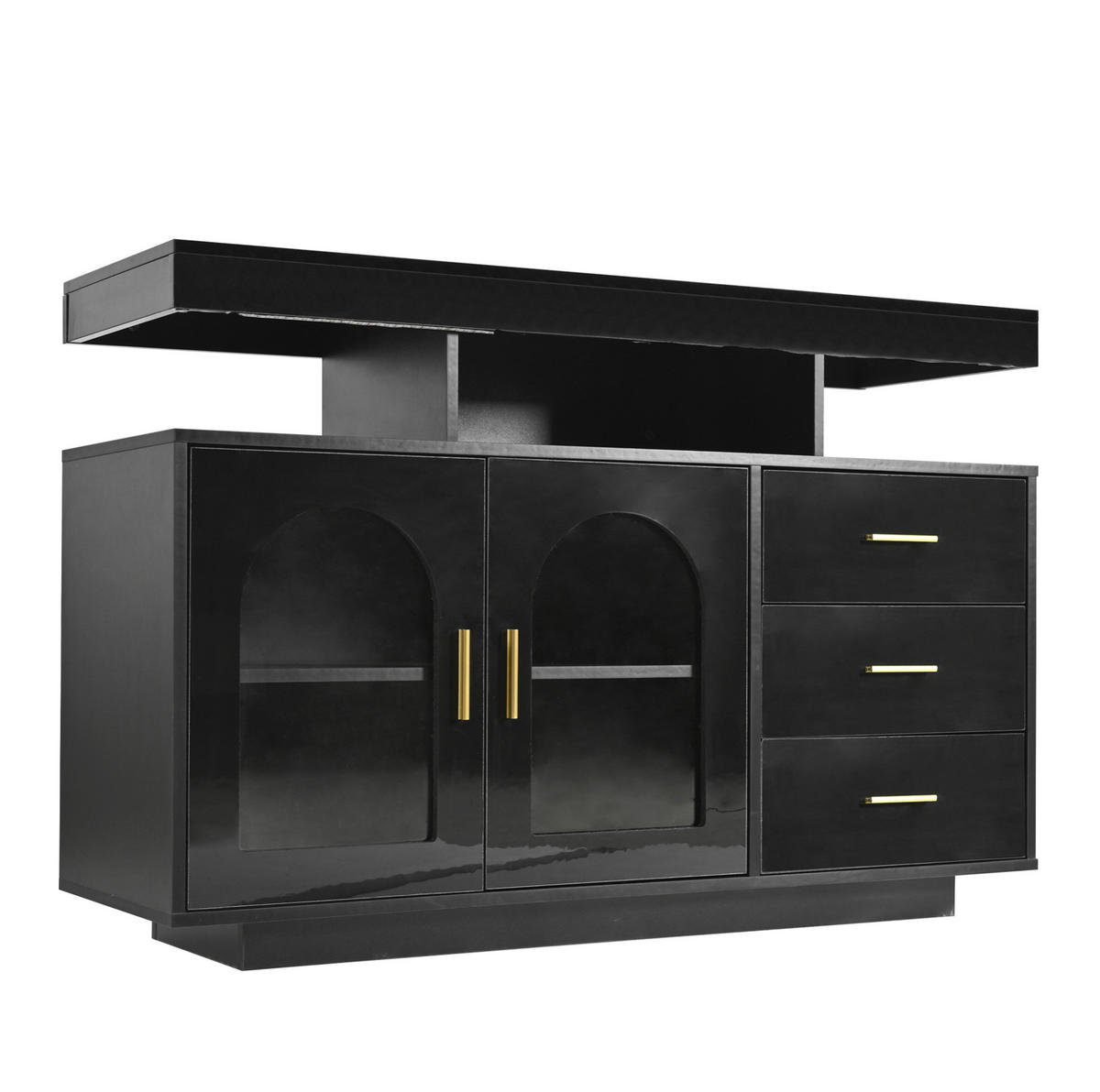 SIDEBOARD aus Spanplatte 120x40x80 cm Schwarz mit LED-Beleuchtung, Hochglanzfront und viel Stauraum - Schwarz, Holzwerkstoff (120/80/40cm) - Modfu