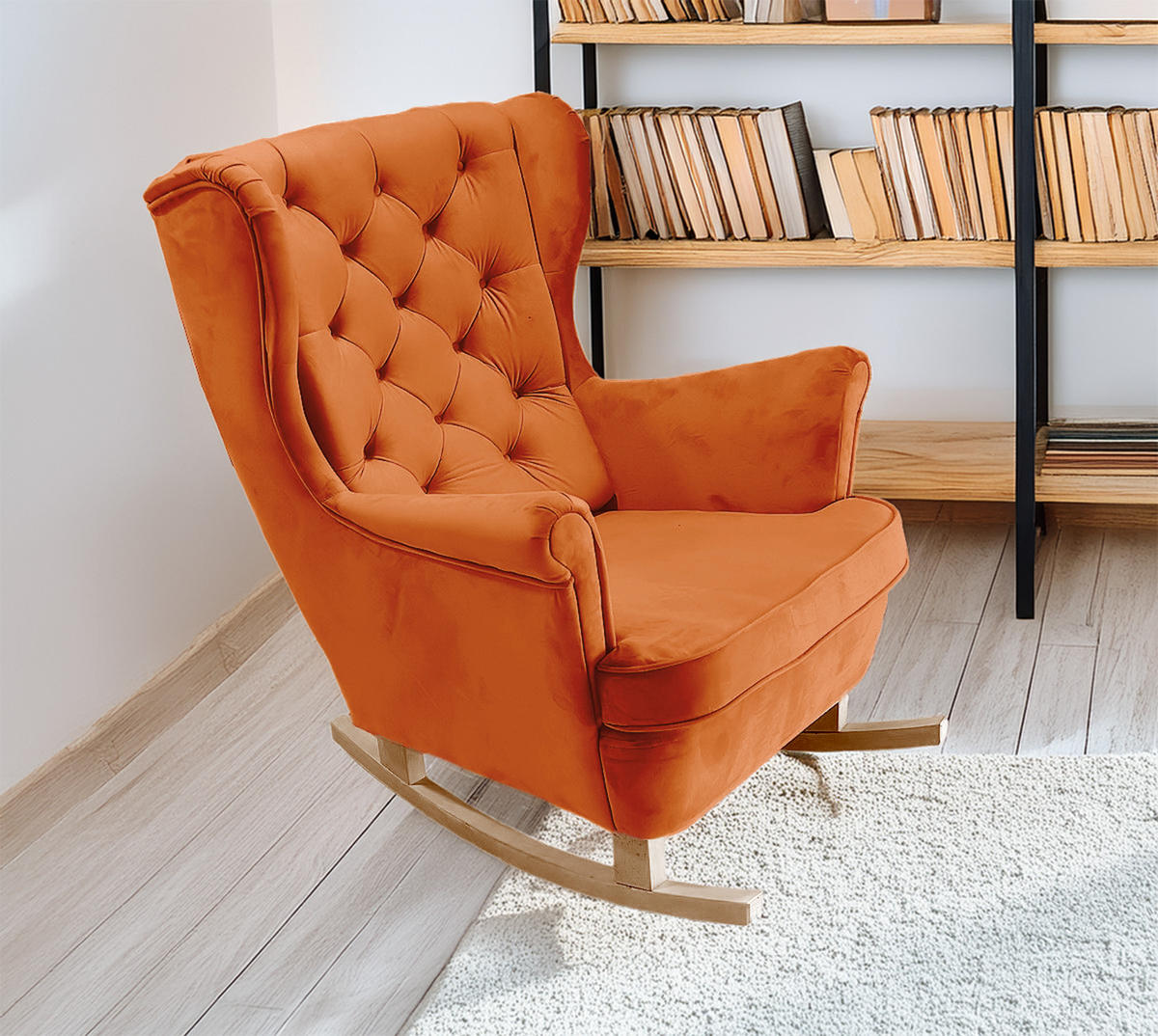 SCHAUKELSESSEL mit gepolstertem Sitz und Armlehnen, 102x81x95 cm, Orange_29825 - Buchefarben/Bernsteinfarben, Holz/Textil (81/102/95cm) - DomoHome