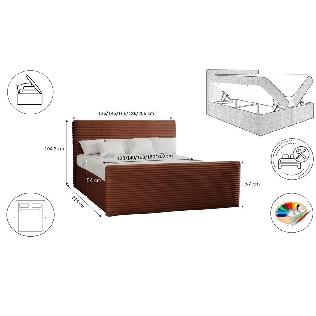 Thumbnail - Kaiser Möbel Boxbett, Kupfer, Textil, H3, Höhe ca. 20 cm, Rechteckig, 180x200 cm, Schlafzimmer, Betten, Boxspringbetten