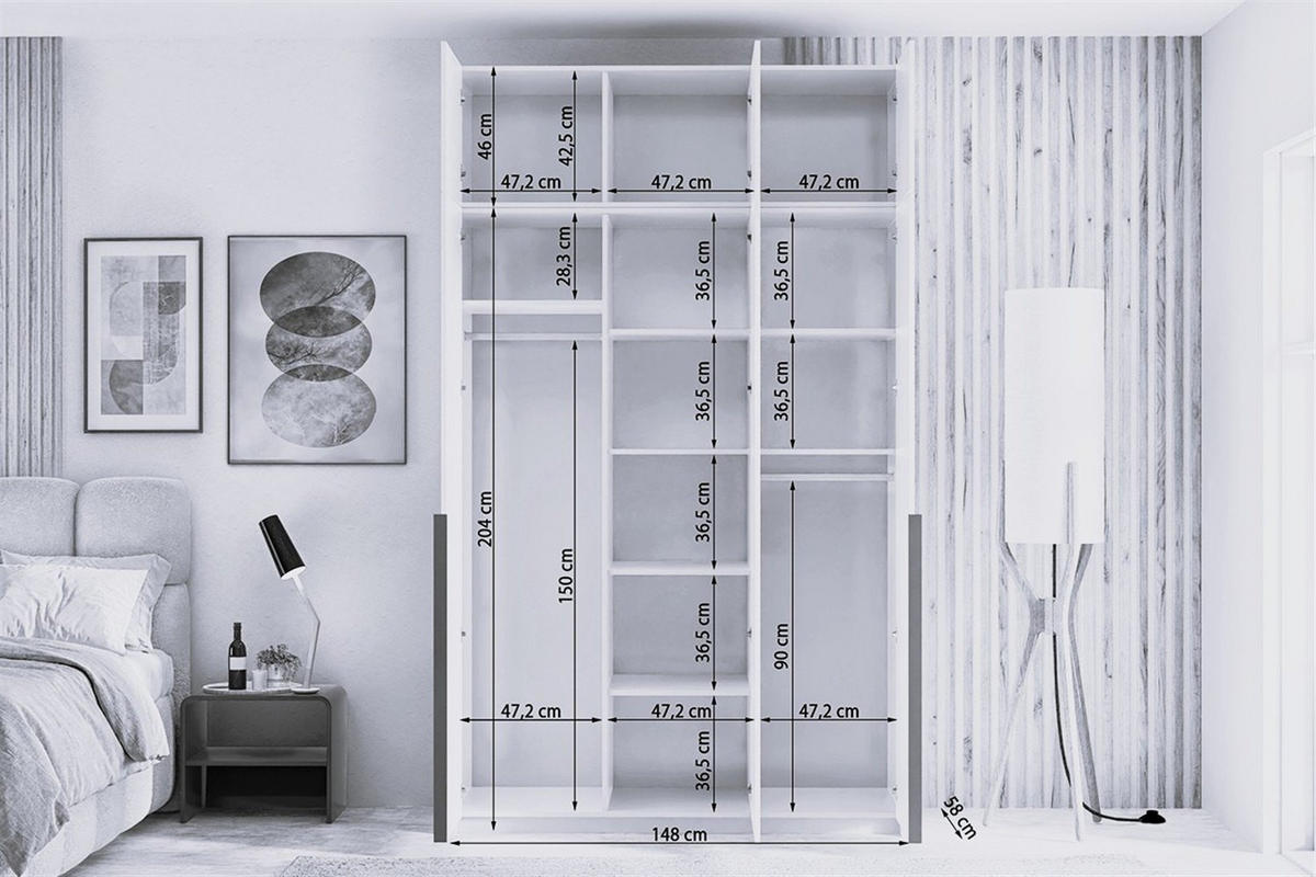 DREHTÜRENSCHRANK AMARA 148/250/58cm 3-türig Kaschmir - Kaschmir/Goldfarben, Holzwerkstoff (148/250/58cm) - MASSENO