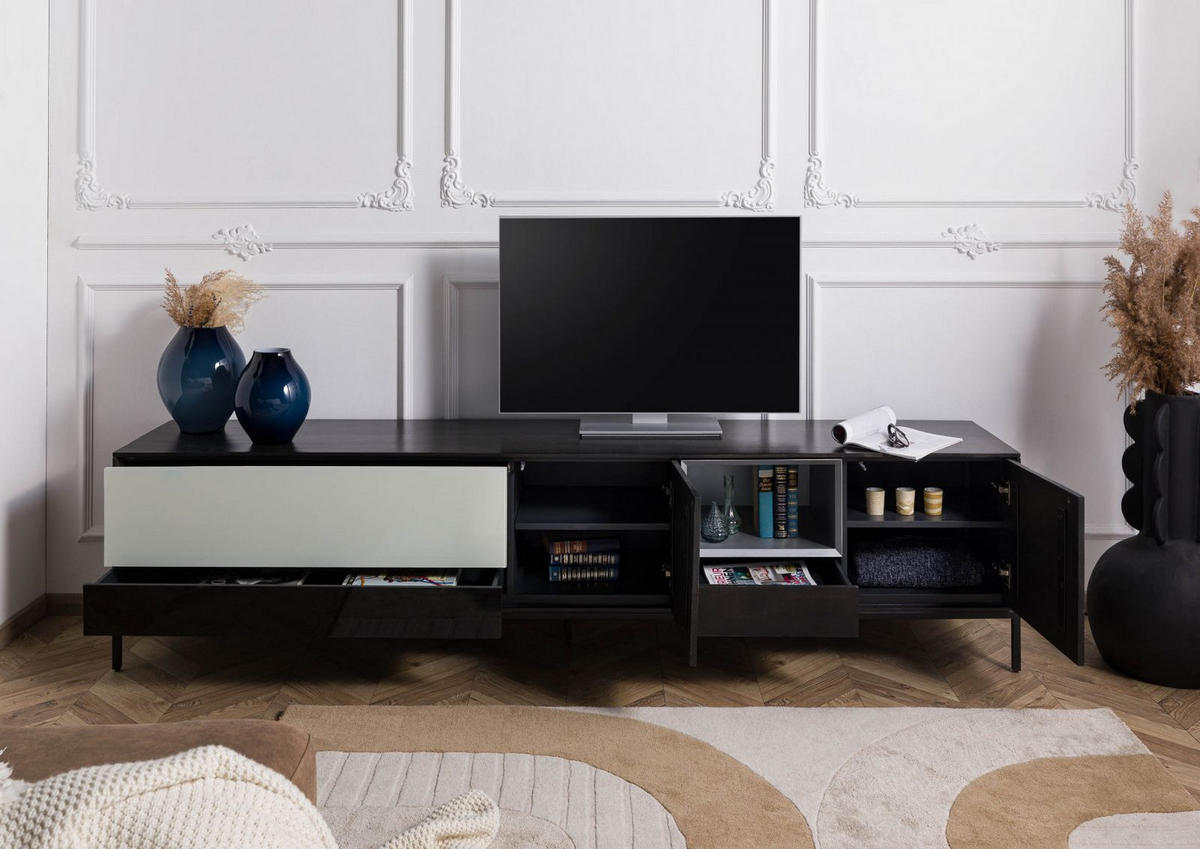 TV-BOARD Mango 240x45x55 dunkelgrau geölt CHICAGO #203 - Grau, Holz (45/55/240cm) - Massivmoebel24