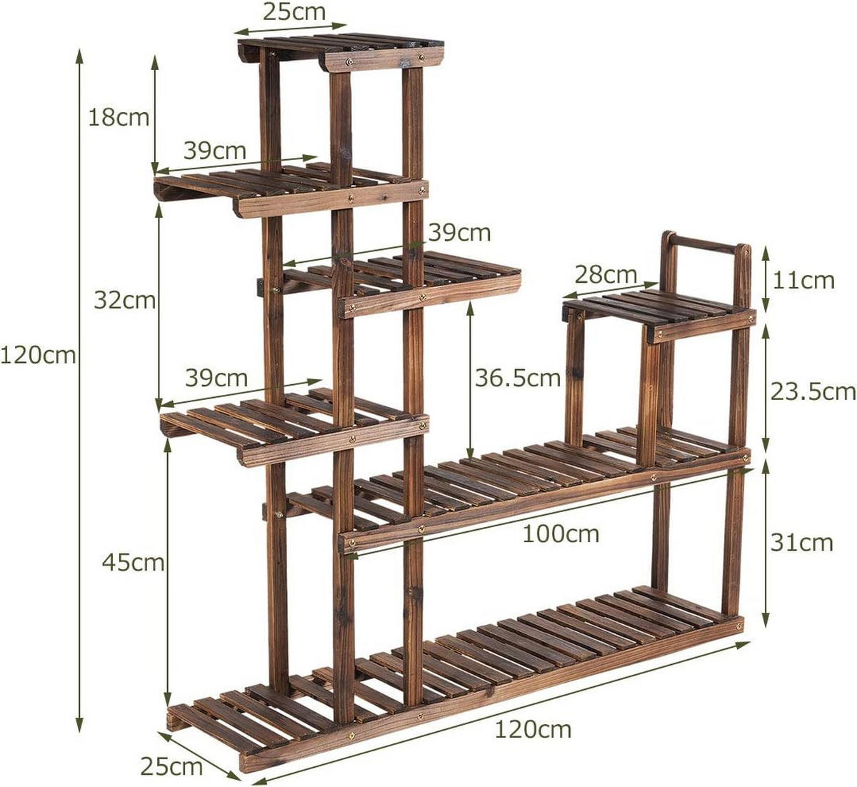 PFLANZENREGAL Blumenregal Holz - Apfelbaumfarben, Holz (25/120/120cm) - COSTWAY