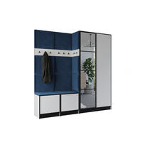 GARDEROBENSCHRANK EDEN 21 mit Spiegel - Weiß & Stoff Blau - Blau/Weiß, Holzwerkstoff (211/205/39cm) - Kier Furniture