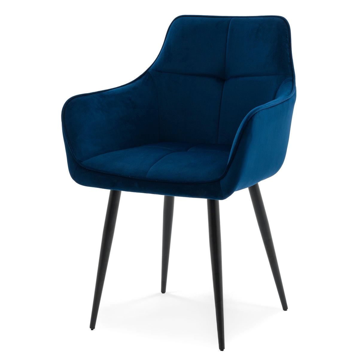 STUHL QUATTRO gepolstert mit Steppung - dunkelblau - Samt Velours - Schwarz/Dunkelblau, Textil/Metall (58/88/58cm) - NEW HOME