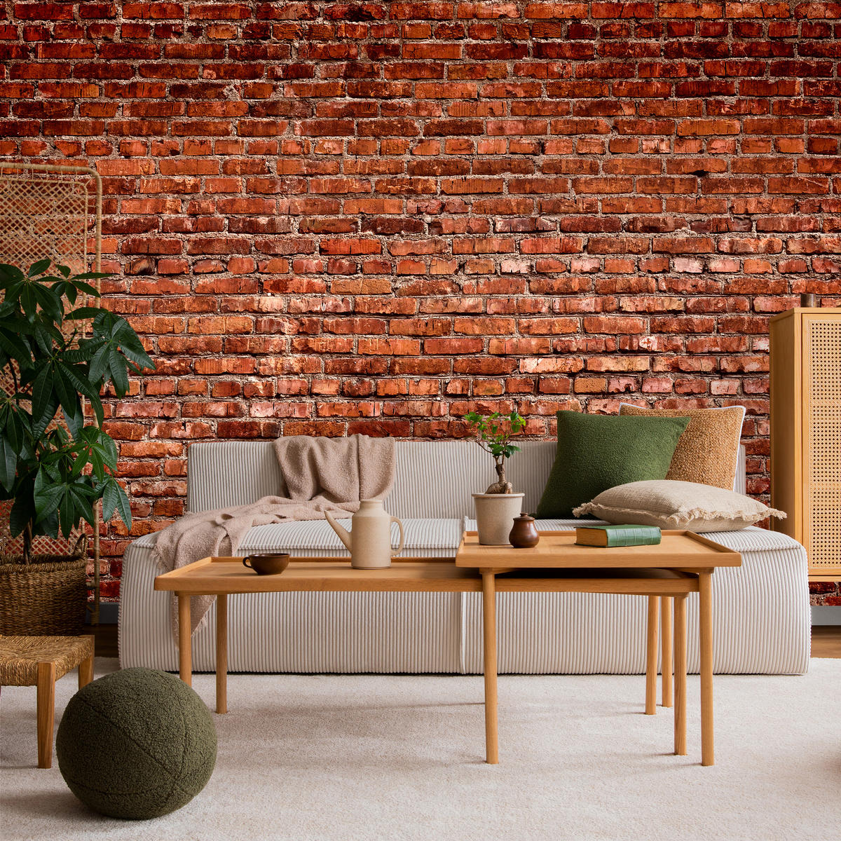 FOTOTAPETE für Wohnzimmer Alte Rote Ziegelwand Rustikal 300x210 - Rot/Orange, Papier (300/210cm) - Muralo