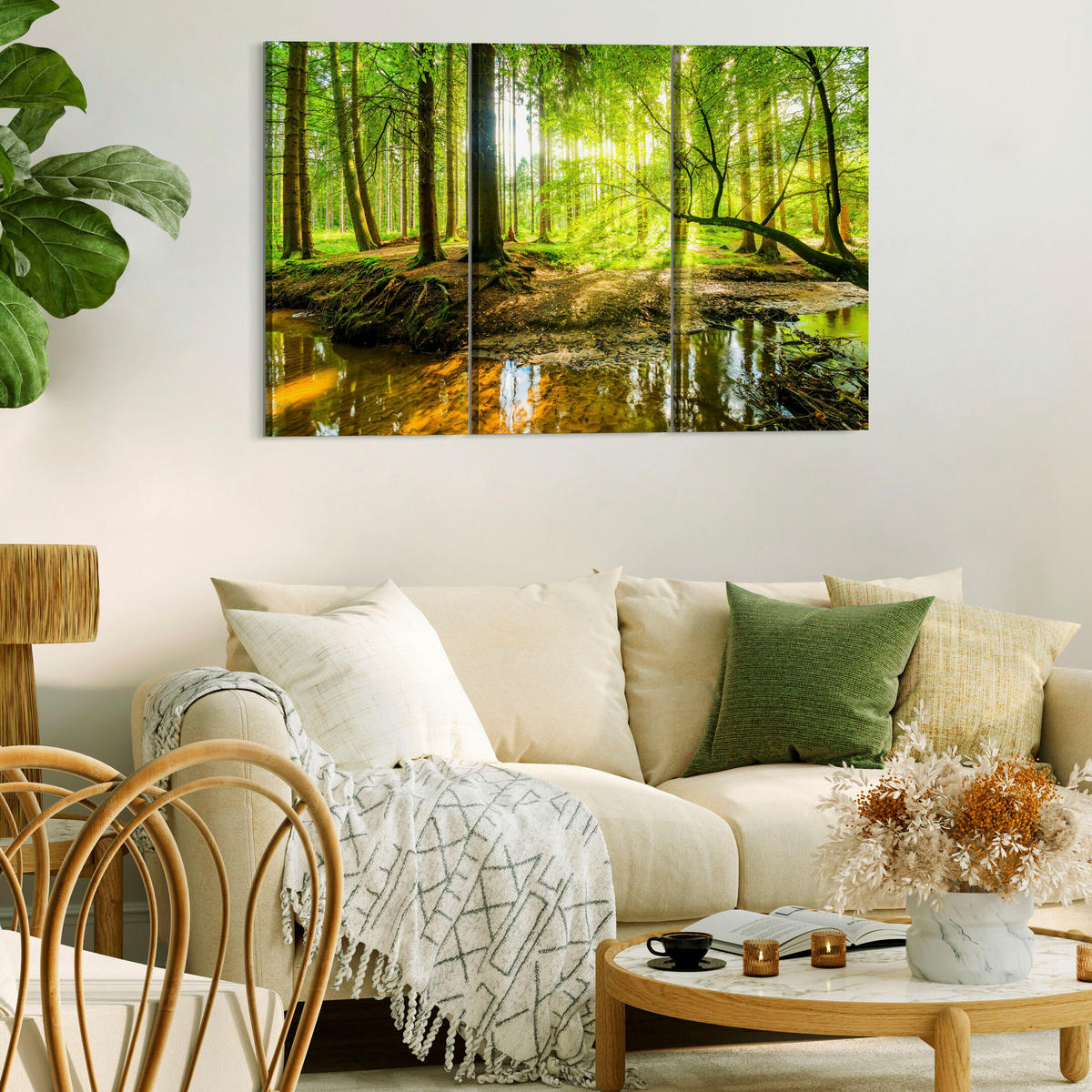 LEINWANDBILD Wald 3-tlg. 90x60 cm - Multicolor, Holz (90/60cm) - LUMASOUL