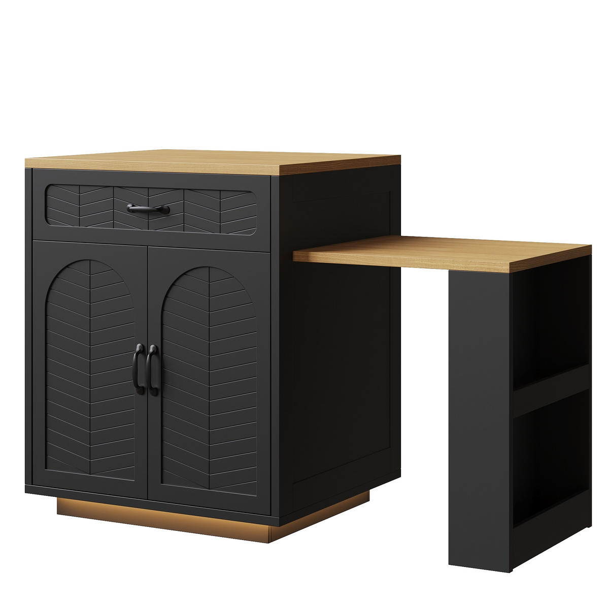 KÜCHENINSEL aus MDF 80x70x95,5 cm Schwarz mit Ausziehtisch, Weinregal und großem Stauraum - Schwarz, Holzwerkstoff (80/95.5/70cm) - Modfu
