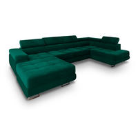 WOHNLANDSCHAFT CASONE R-S Grün Velours-Stoff mit Schlaffunktion - Grün, Holz (345/90/202cm) - MASSENO