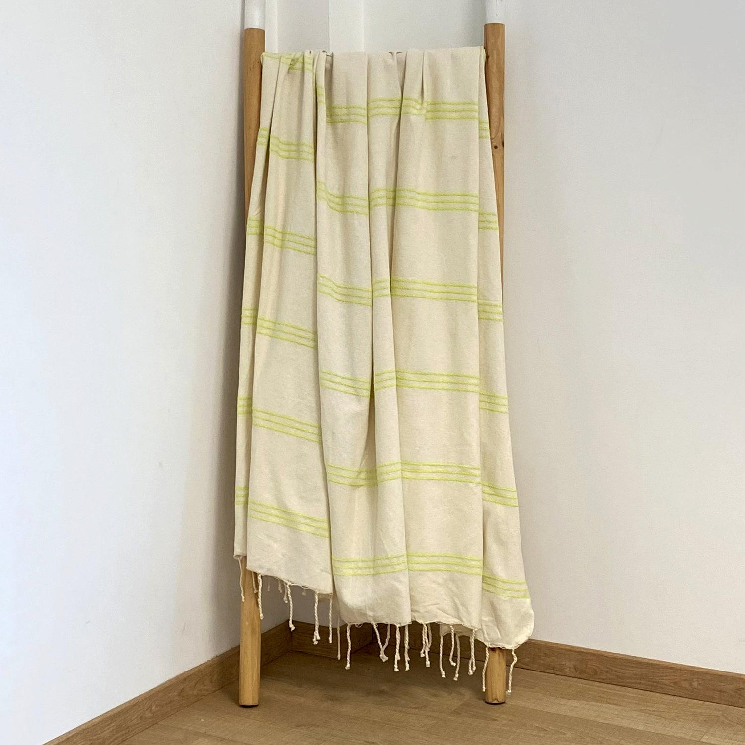 HAMMAMTUCH Traditionelle Calliope 200x200 190g/m² Ecru /Grün - Grün, Textil (200/200cm) - LE COMPTOIR DE LA PLAGE