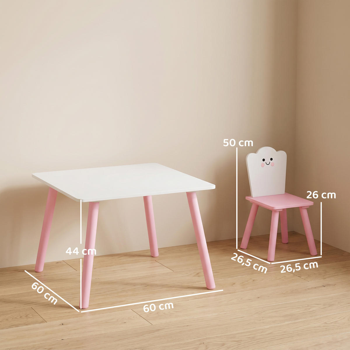 KINDERTISCHGRUPPE Rosa 60.0/60.0/44.0cm - Rosa, Holzwerkstoff (60/44/60cm)
