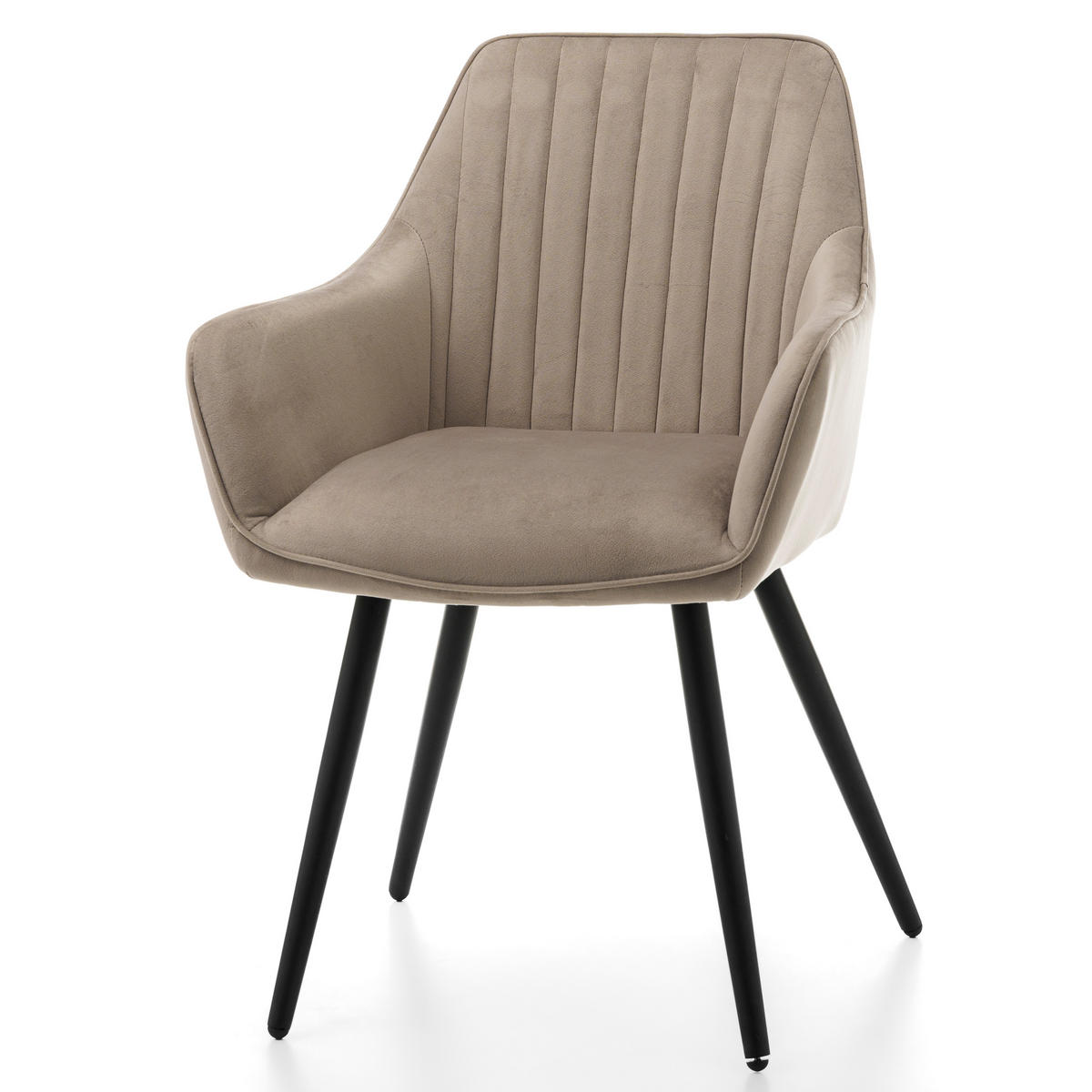 STUHL PASSO gepolstert mit Steppung - dunkelbeige - Samt Velours - Beige/Schwarz, Textil/Metall (58/87/60cm) - NEW HOME
