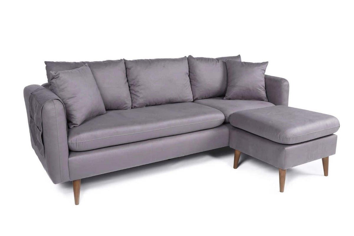 ECKSOFA kompakt, Gesamtbreite 215 cm, perfekt für kleine Räume - Nussbaumfarben/Grau, Holz/Textil (145/215cm) - myHomelando