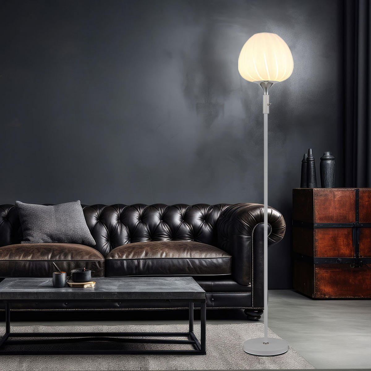 STEHLEUCHTE Glas Weiß Gemustert Silber - Weiß, Glas (29/29/165cm) - Globo Lighting