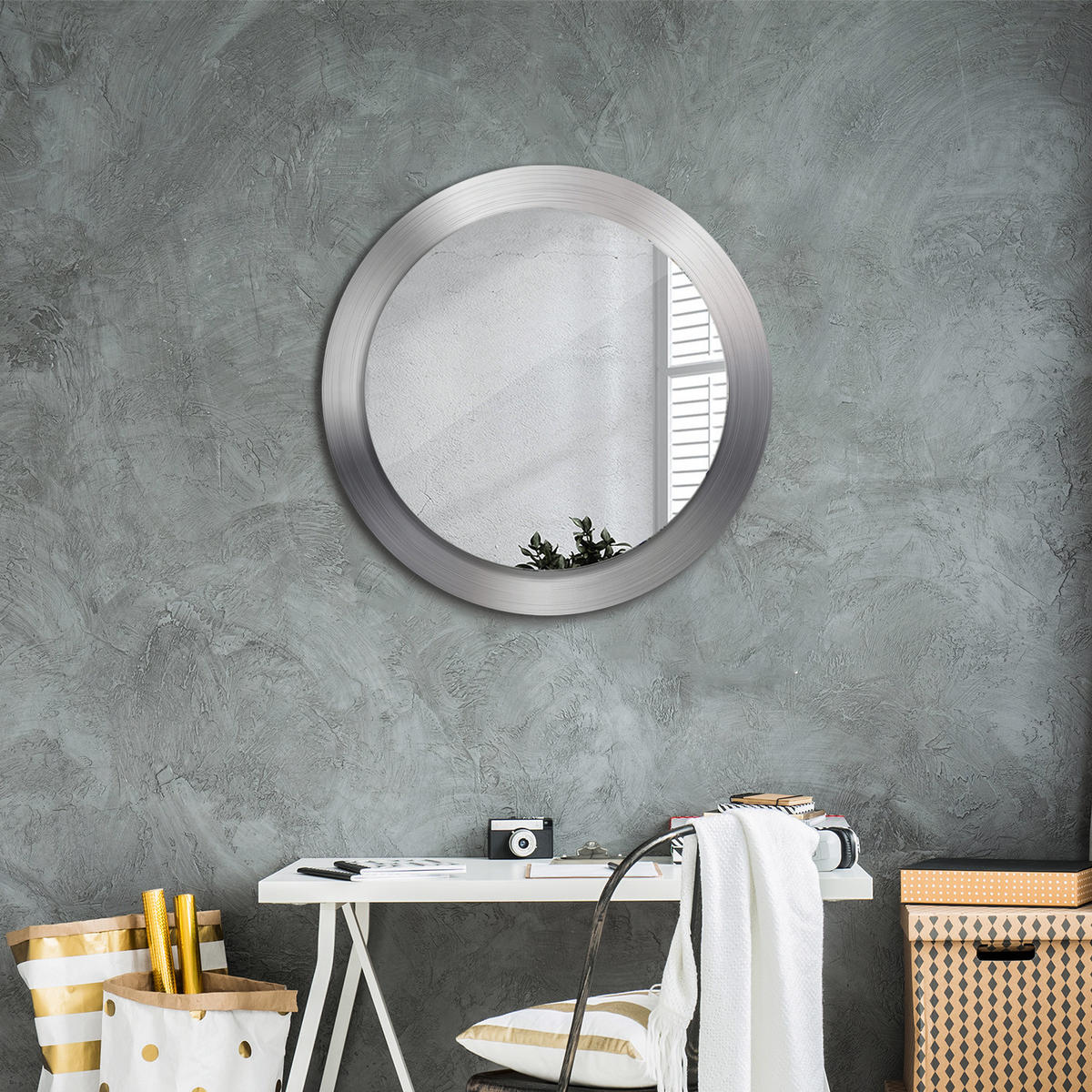 SPIEGEL Ø70 cm Rund mit Aufdruck - Silberfarben, Glas (70/70/0.4cm) - TULUP