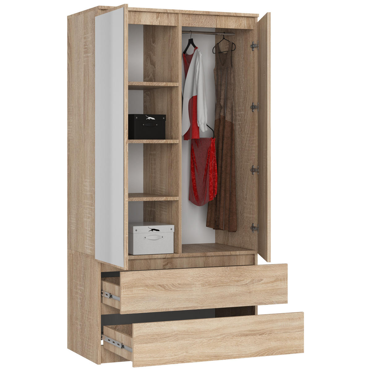 KLEIDERSCHRANK mit Spiegel Sonoma Eiche 180x51x90 cm - Sonoma Eiche, Holzwerkstoff (180/180/51cm) - Akord