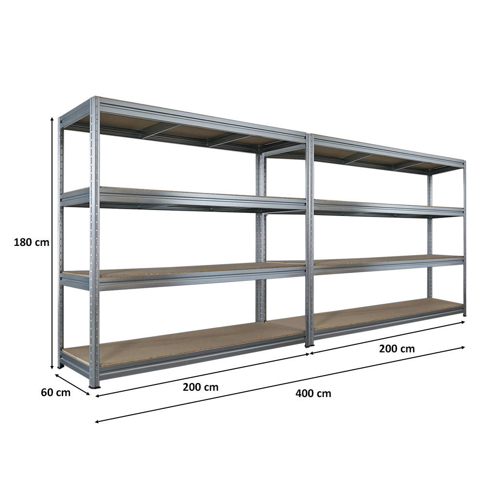 SCHWERLASTREGAL Dino 2er-Set 180x200x60cm Spanplatten-Ebenen Verzinkt - Silberfarben, Metall (400/180/60cm) - PROREGAL