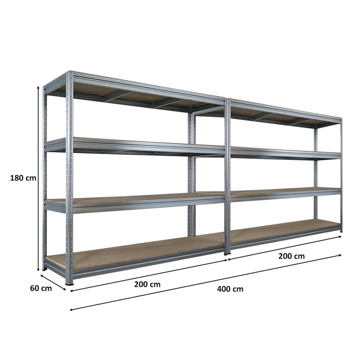 SCHWERLASTREGAL Dino 2er-Set 180x200x60cm Spanplatten-Ebenen Verzinkt - Silberfarben, Metall (400/180/60cm) - PROREGAL