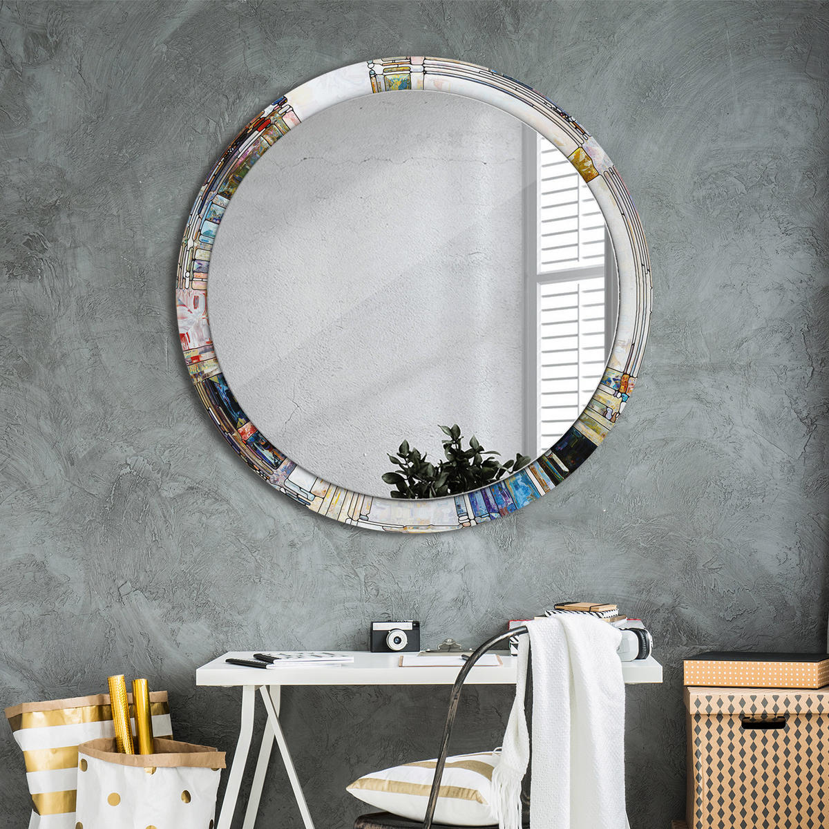 SPIEGEL Ø100 cm Rund mit Aufdruck - Perlmutt, Glas (100/100/0.4cm) - TULUP