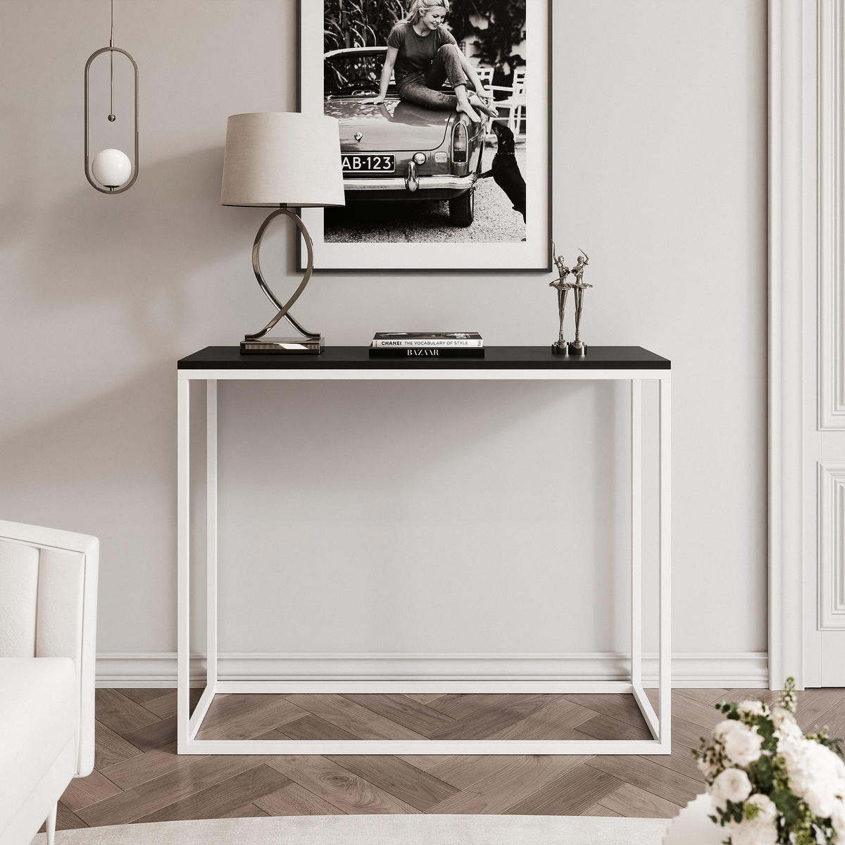 KONSOLENTISCH IRMA in 80/30/80 cm, Weiß / Schwarz matt - Schwarz/Weiß, Holzwerkstoff/Metall (30/80/80cm) - Idohome