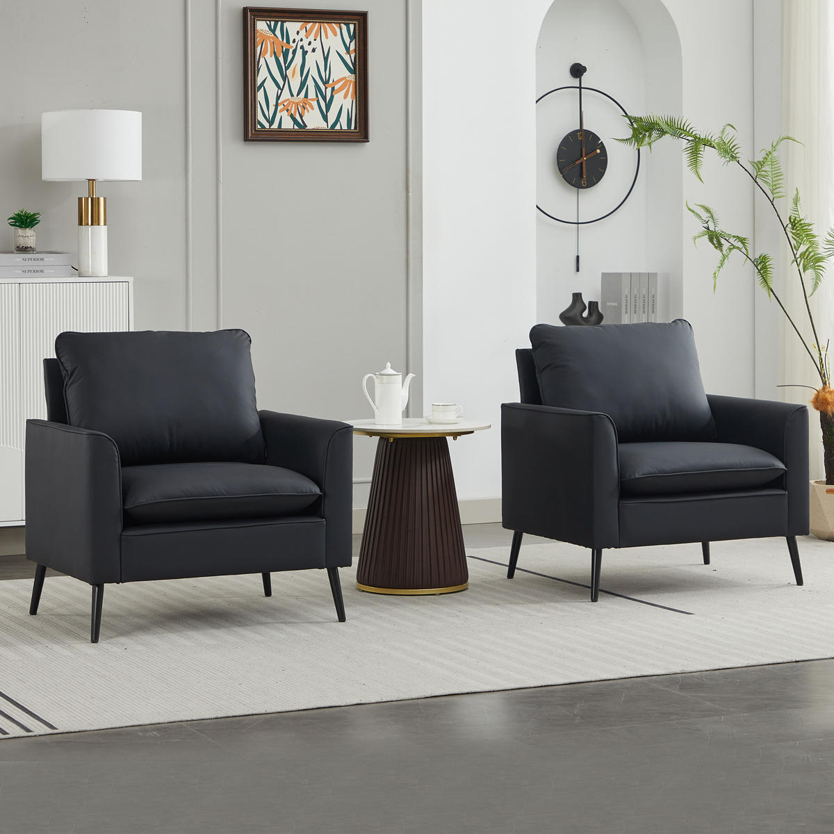 SESSEL Kunstleder Schwarz mit kissen - Schwarz, Holzwerkstoff/Textil (80/80/68cm) - WISHDOR