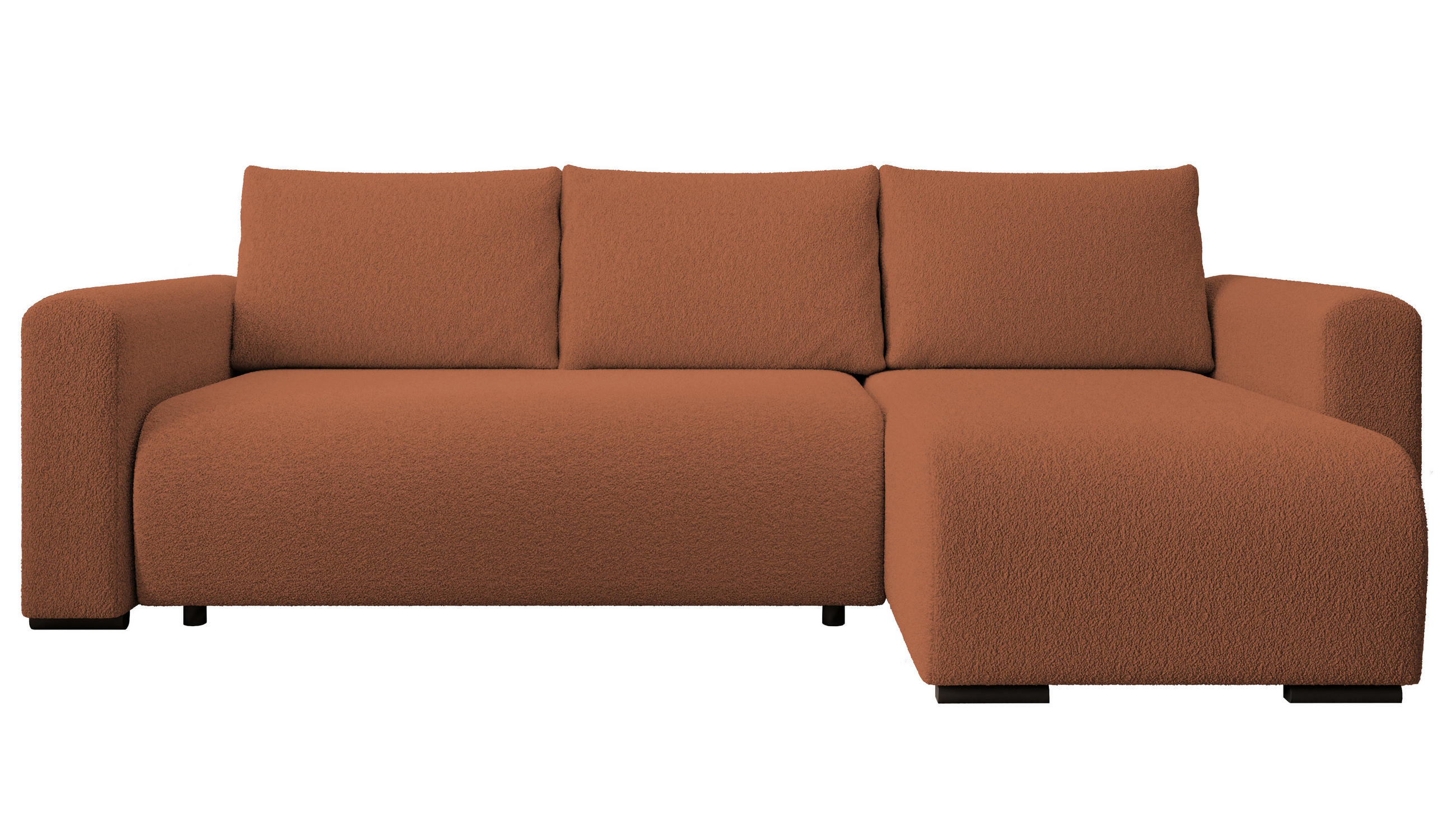ECKSOFA DORA L, Eckcouch in L-Form mit Schlaffunktion und Bettkasten, Farbe: Orange, Bouclé-Stoff, Ottomane Rechts - Orange, Textil (240/143cm) - Storez24