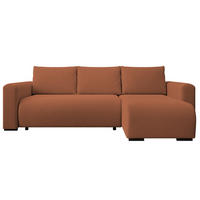 ECKSOFA DORA L, Eckcouch in L-Form mit Schlaffunktion und Bettkasten, Farbe: Orange, Bouclé-Stoff, Ottomane Rechts - Orange, Textil (240/143cm) - Storez24