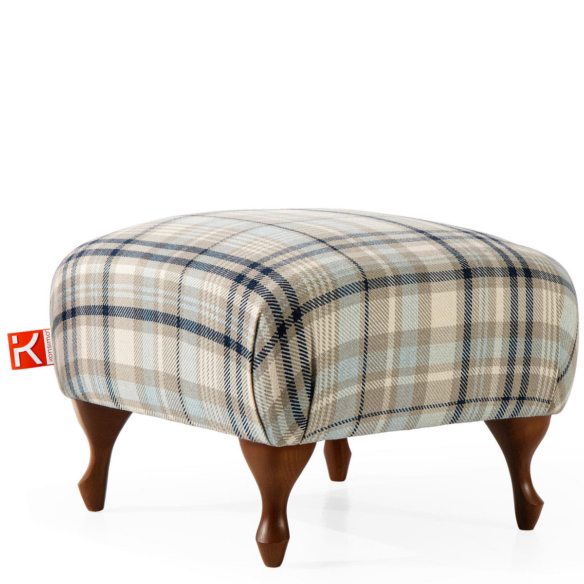 FUẞSTÜTZE TOMIS, Beige/Blau - Multicolor/Braun, Eichenholz/Holz (50/40/50cm) - KONSIMO®