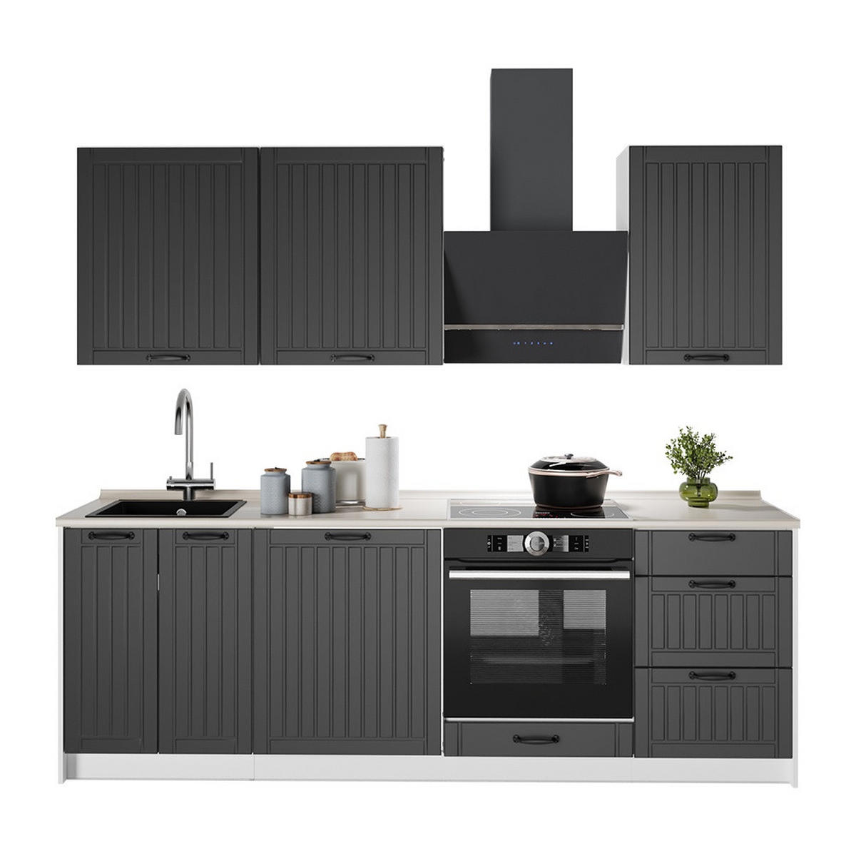 KÜCHENZEILE Fame-Line, Dunkelgrau/Weiß, 230 cm ohne Arbeitsplatte - Dunkelgrau/Weiß, Holzwerkstoff (230/206.8/51.6cm) - Vicco