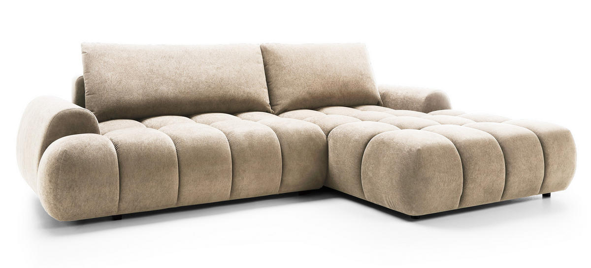 ECKSOFA 280 cm Valerio mit Bettkasten, 280 cm, Rechts, Schlaffunktion, Beige - Beige, Holz (177/280cm) - Emporius