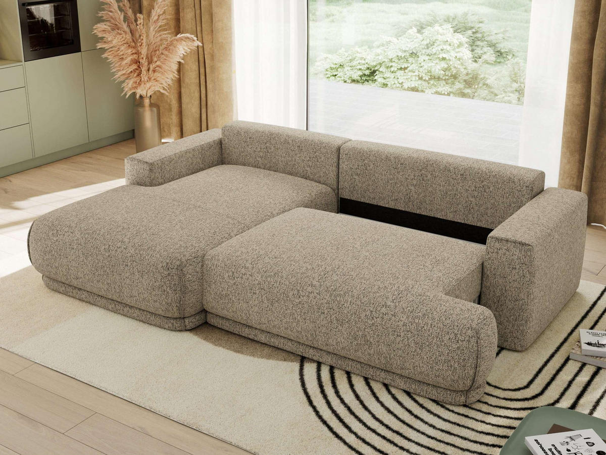 ECKSCHLAFSOFA RINA L Dunkelbeige Strukture - links - Beige/Schwarz, Kunststoff/Textil (267/170cm) - MKS