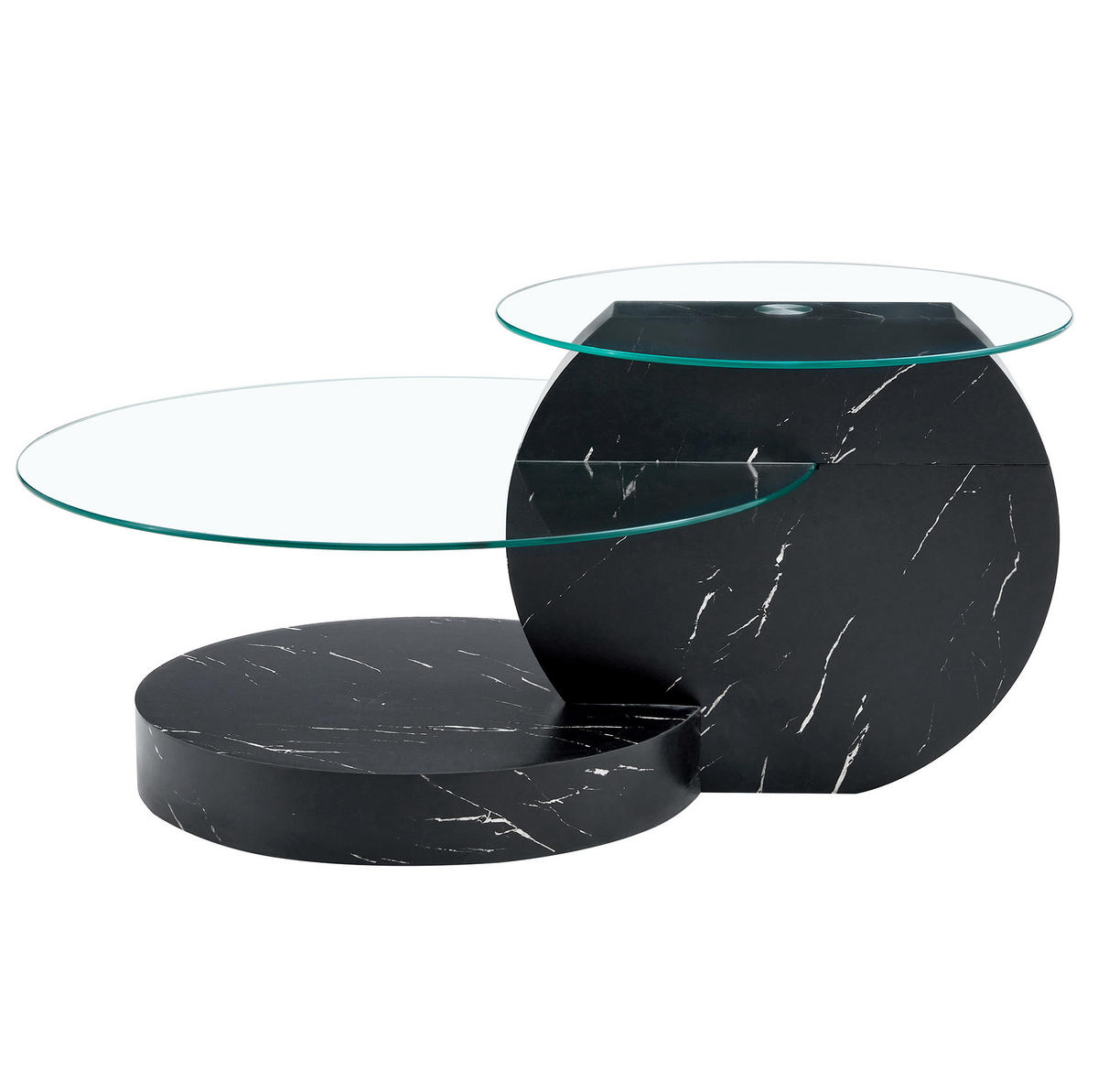 COUCHTISCH 90/70/43 cm mit mehrstufigen Ablagen und gehärtetem Glas, Schwarz/Transparent - Transparent, Holzwerkstoff (89.9/69.9/43.2cm) - Redom