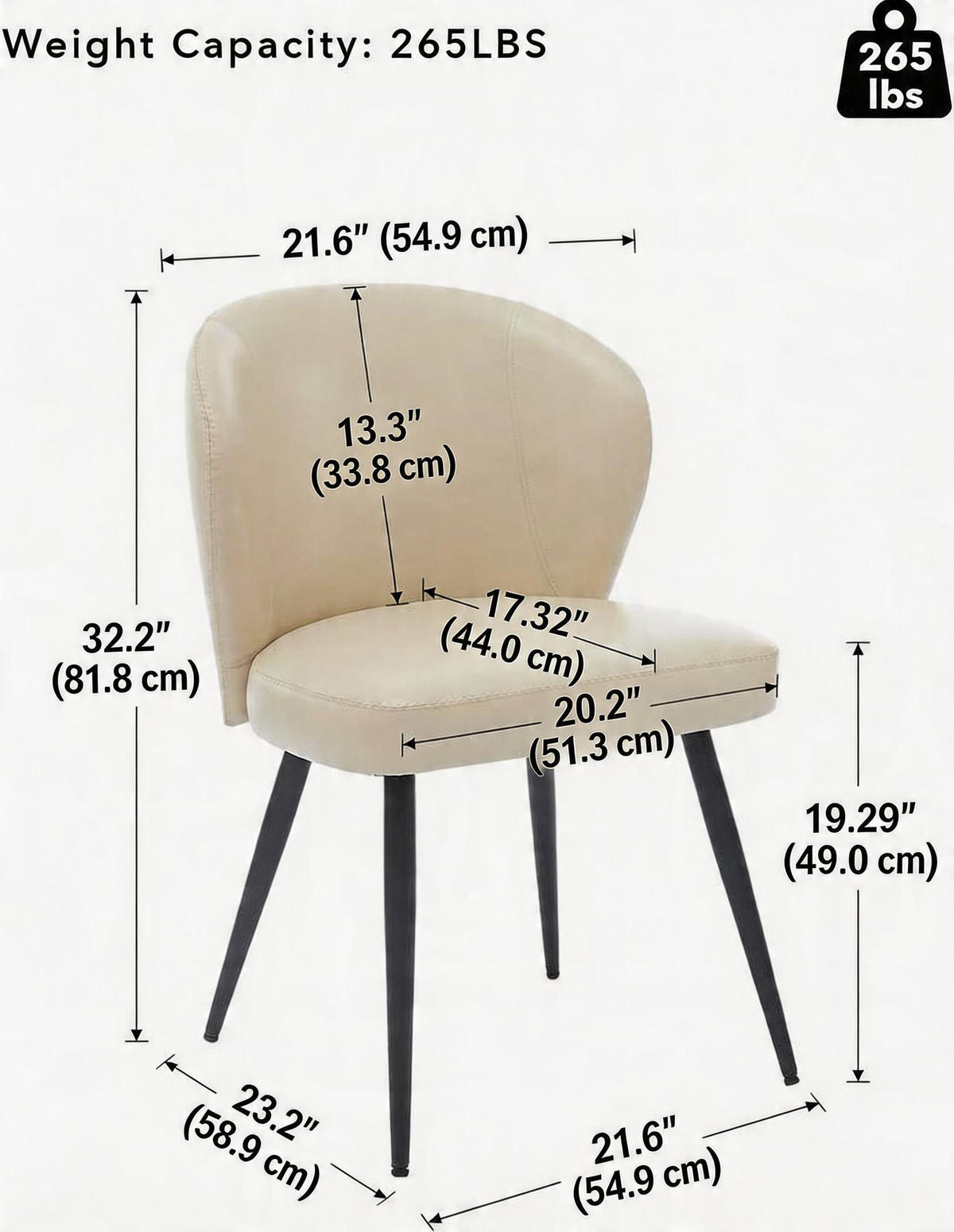 ESSZIMMERSTUHL 2er-Set Leder gepolstert mit ergonomischer geschwungener Lehne - Beige, Metall (66.1/50.1/53.1cm) - Garvee