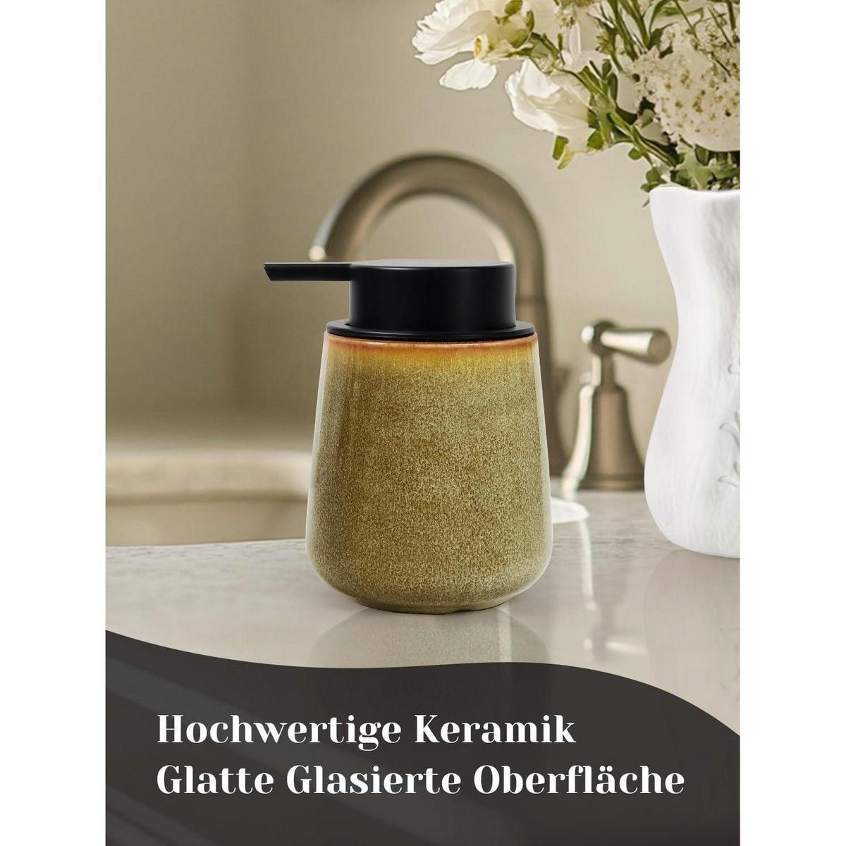 SEIFENSPENDER Keramik Gelb 350ml - Olivgrün, Keramik (9.2/12.5/9.2cm)