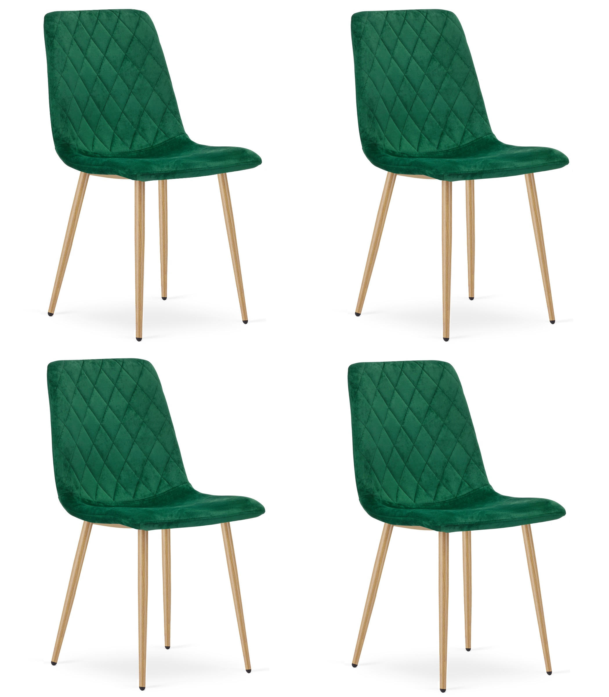 ESSZIMMERSTUHL 4-er Set TURIN dunkelgrüner Sitz, Beine in Holzfarbe - Dunkelgrün/Eichefarben, Textil (44.5/88.5/53cm) - Valora