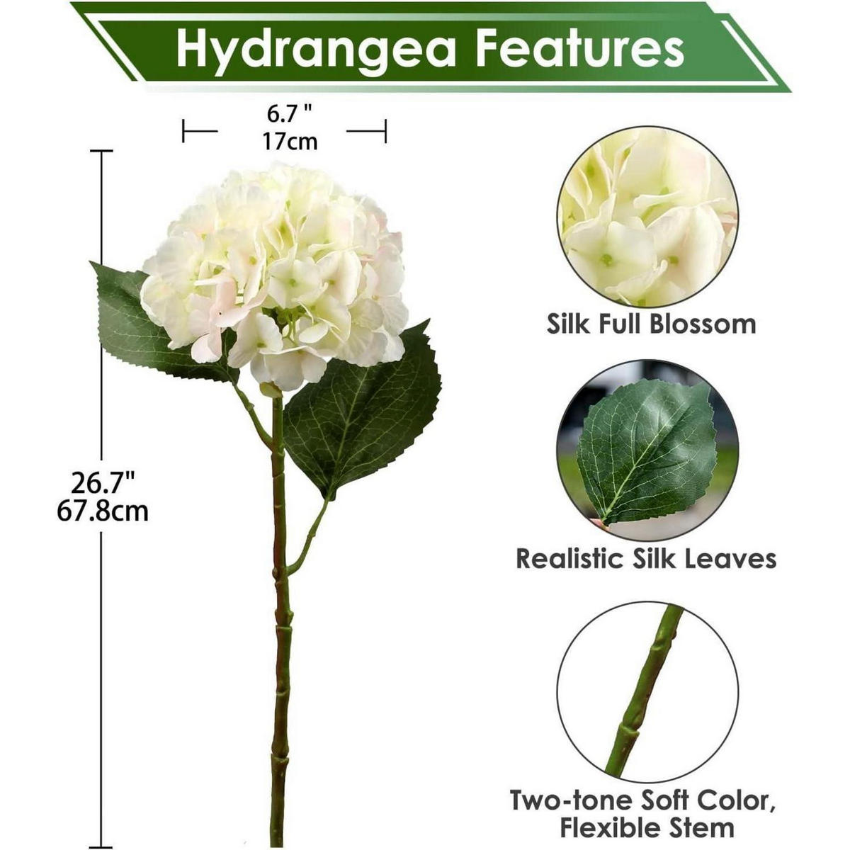 KUNSTHORTENSIE 3-teiliges Set 53 cm - Weiß, Kunststoff (67cm)