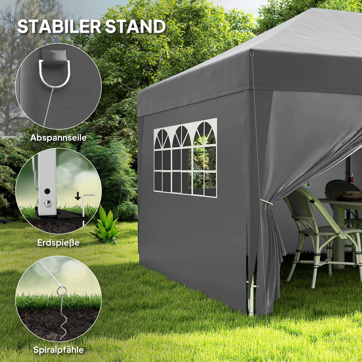 FALTPAVILLON Stahl Oxfordstoff Schwarz - Schwarz, Textil/Metall (295/285/590cm) - Outsunny