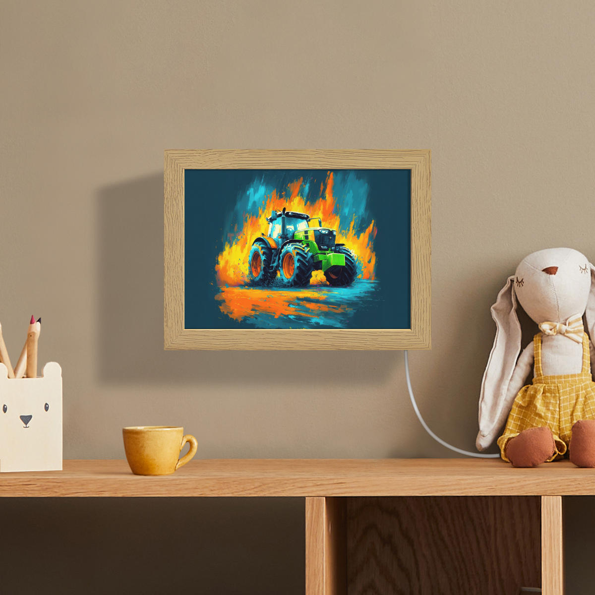 NÁSTĚNNÁ LAMPA Abstrakt - Traktor - Zelený 20x15 cm - tmavě modrá, kompozitní dřevo (20/15/8cm) - OnlyWow